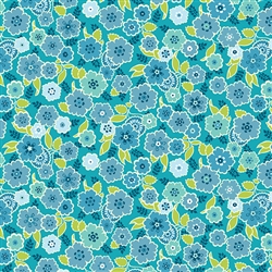 Benartex Soho Calico (Blues) Dianthus Turquoise 10110-84 Half yard