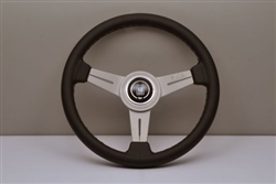 Nardi Classic 340mm Black Leather / White Anodized Spokes / Grey Stitch