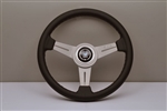 Nardi Classic 360mm Black Leather / White Anodized Spokes / Grey Stitch