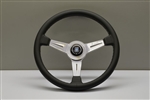 Nardi Classic 360mm Black Leather / Glossy Spokes / Grey Stitch