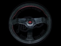 Personal Fitti Corsa 350mm Steering Wheel - Black Suede / Black Spokes / Red Stitch