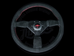 Personal Grinta 350mm Steering Wheel - Black Suede / Black Spokes / Red Stitch