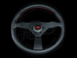 Personal Grinta 330/350mm Steering Wheel - Black Perforated Leather / Black Spokes / Red Stitch