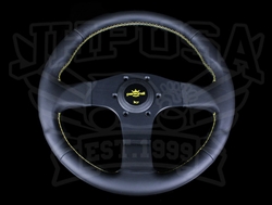 Personal Neo Actis Steering Wheel 330mm Black Leather / Black Spokes / Yellow Stitch
