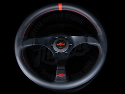 Personal Trophy 350mm Steering Wheel - Black Leather / Black Spokes / Red Stitch