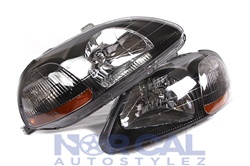 96-98 Honda Civic Black Housing Jdm Style Headlights