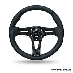 Nrg 320Mm "Sniper" Black Leather Steering Wheel W/ Carbon Center Spoke