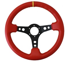 Nrg Sport Steering Wheel (3" Deep) Red Leather W/ Yellow Stitching And Yellow Center Marking