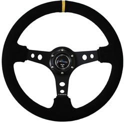 Nrg 350Mm Sport Steering Wheel (3" Deep) - Suede W/ Yellow Center Marking