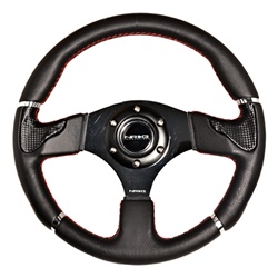 Nrg 320Mm "Evo" Sport Leather Steering Wheel With Red Stitch And Chrome Trim