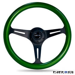 Nrg Classic Wood Grain Steering Wheel, 350Mm, 3 Spoke Center In Black - Green