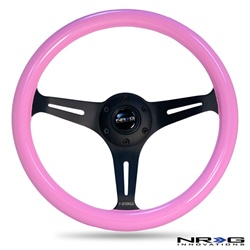 Nrg Classic Wood Grain Steering Wheel, 350Mm, 3 Spoke Center In Black - Pink