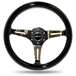 Nrg Classic Wood Grain Steering Wheel, 350Mm, 3 Spoke Center In Chrome - Black
