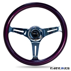 Nrg Classic Wood Grain Steering Wheel, 350Mm, 3 Spoke Center In Chrome - Purple
