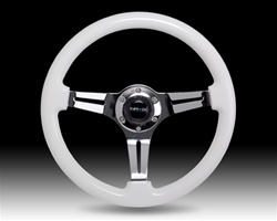 Nrg Classic Luminor White Wood Grain Steering Wheel, 350Mm, 3 Spoke Center In Chrome