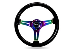 Nrg Classic Wood Grain Steering Wheel, 350Mm, Black Colored Wood, 3 Spoke Center In Neochrome