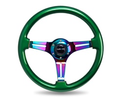 Nrg Classic Wood Grain Steering Wheel, 350Mm, Green Colored Wood, 3 Spoke Center In Neochrome