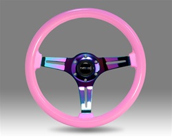 Nrg Classic Wood Grain Steering Wheel, 350Mm, Pink Colored Wood, 3 Spoke Center In Neochrome