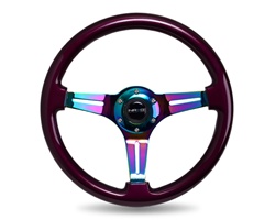 Nrg Classic Wood Grain Steering Wheel, 350Mm, Purple Colored Wood, 3 Spoke Center In Neochrome