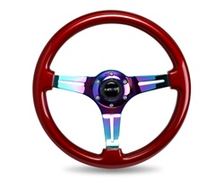 Nrg Classic Wood Grain Steering Wheel, 350Mm, Red Colored Wood, 3 Spoke Center In Neochrome