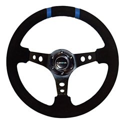 Nrg Limited Edition 350Mm Sport Suede Steering Wheel (3" Deep) Black W/ Blue Double Center Markings