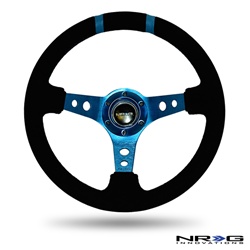 Nrg Limited Edition 350Mm Sport Suede Steering Wheel (3" Deep) Blue W/ Blue Double Center Markings