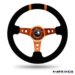 Nrg Limited Edition 350Mm Sport Suede Steering Wheel (3" Deep) Orange W/ Orange Double Center Markings