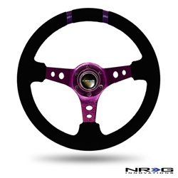 Nrg Limited Edition 350Mm Sport Suede Steering Wheel (3" Deep) Purple W/ Purple Double Center Markings