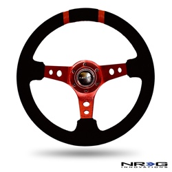 Nrg Limited Edition 350Mm Sport Suede Steering Wheel (3" Deep) Red W/ Red Double Center Markings