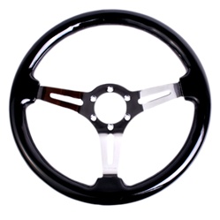 Nrg Classic Wood Grain Steering Wheel, 350Mm, Black Wood, 3 Spoke Center In Chrome