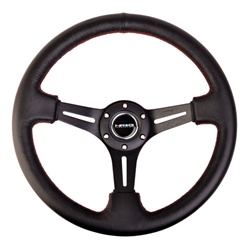 Nrg 350Mm Sport Steering Wheel (2" Deep) Black Leather With Red Stitching