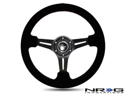Nrg 350Mm Sport Steering Wheel (2" Deep) Suede With Red Stitching
