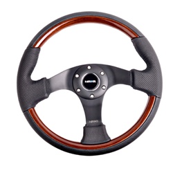 Nrg Classic Wood Grain Steering Wheel, 350Mm, 3 Spoke Center In Black, Leather Wheel With Wood Accents