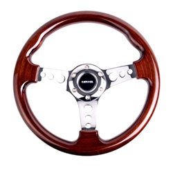 Nrg Classic Wood Grain Steering Wheel, 330Mm, 3 Spoke Center In Chrome