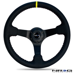 Nrg 350Mm Sport Steering Wheel (3" Deep) - Black Leather W/ Red Baseball Stitching - Black Center