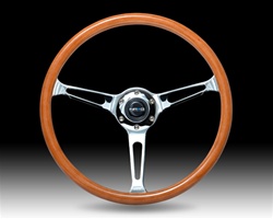 Nrg Classic Wood Grain Steering Wheel, 360Mm, 3 Spoke Center In Chrome