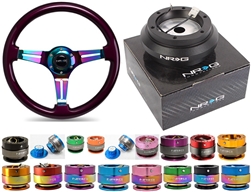 Nrg Quick Release Combo Nrg Classic Wood Grain Steering Wheel, 350Mm, Purple Colored Wood, 3 Spoke Center In Neochrome
