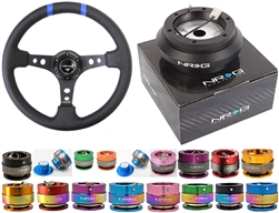 Nrg Quick Release Combo Nrg Limited Edition 350Mm Sport Steering Wheel (3" Deep) Black W/ Blue Double Center Markings