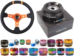 Nrg Quick Release Combo Nrg Limited Edition 350Mm Sport Steering Wheel (3" Deep) Orange W/ Orange Double Center Markings