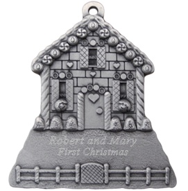 Engraved Ginger Bread House Pewter Ornament