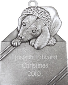 Puppy in Gift Box Engravable Pewter Ornament