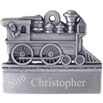 Engravable Train Engine Pewter Ornament