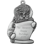 Santa with List Engraved Pewter Ornament