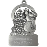 Polar Bear at Christmas Tree Engraved Pewter Ornament