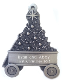 Wagon with Christmas Tree Pewter ornament