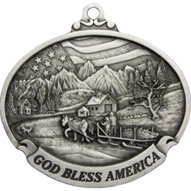 Personalized Pewter God Bless America Scene Ornament