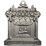 Personalized Fireplace Scene Pewter Christmas Ornament
