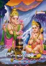 2064S<br><br> Ganesh and Kartike Poster on Cardboard - 15"x20"