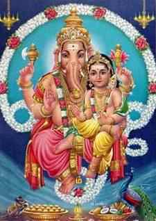 2066S<br><br> Ganesh and his brother Kartike Poster on Cardboard - 15"x20"