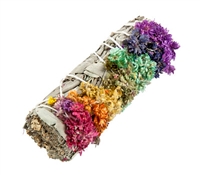 7C-SG01<BR><BR>Chakra Mullein Flowers + White Sage Smudge Stick - 4"L
